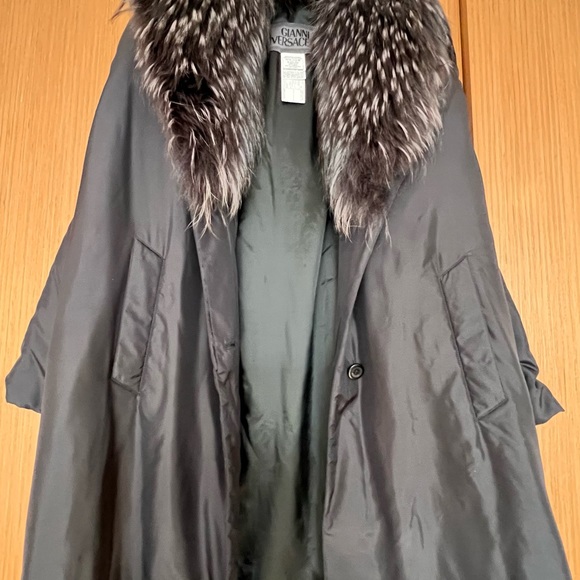 Vintage Versace Silk Jacket with Fur Neck - size 44